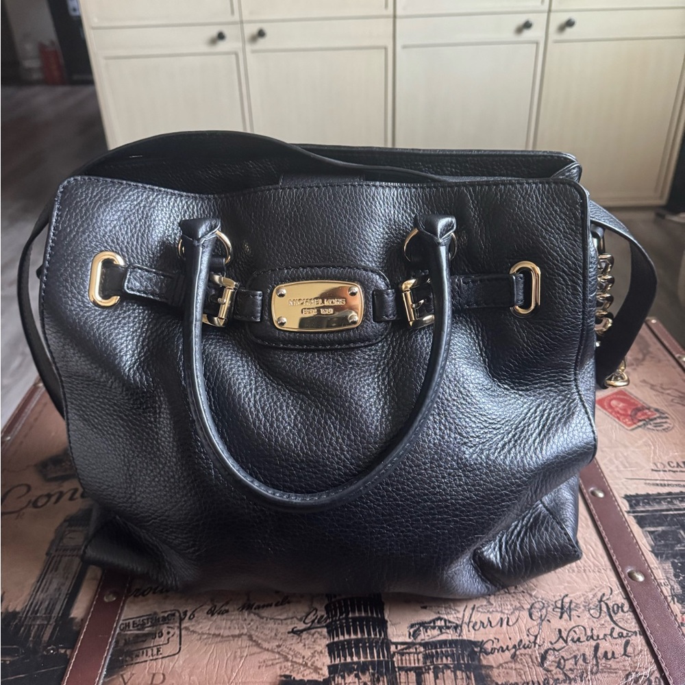 Michael Kors Black Shoulder Bag with Gold Hardware